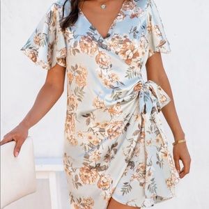 Satin Floral Mini Wrap Dress